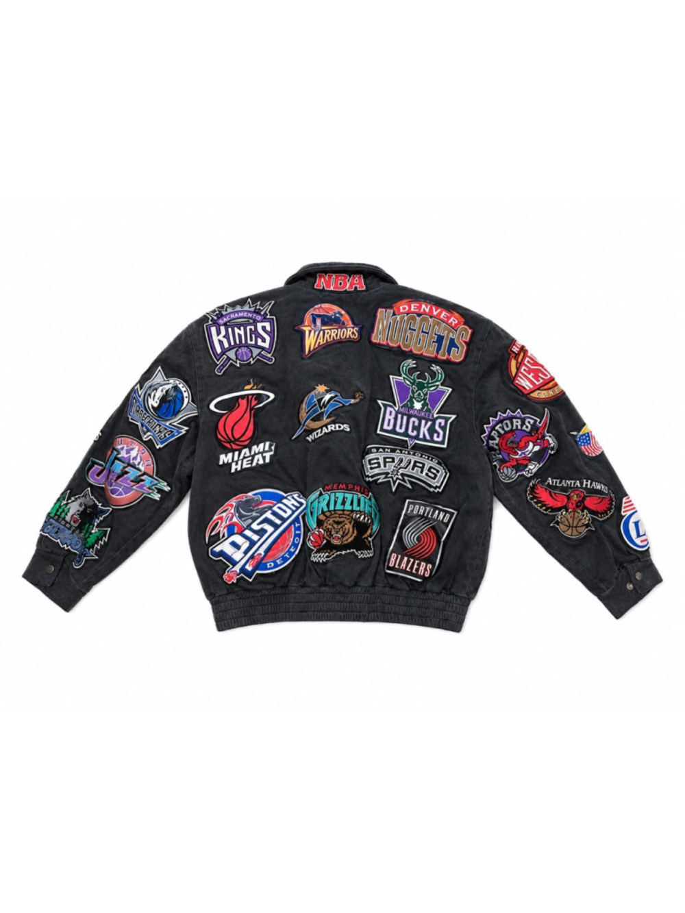 Vintage Jeff Hamilton NBA Patch Leather Bomber Jacket XL Rare Y2K Streetwear - Picture 4 of 16